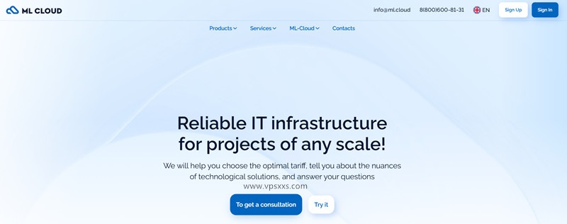 ML.CLOUD荷蘭/拉脫維亞/俄羅斯莫斯科/圣彼得堡/喀山VPS：4.99美元/月，可按小時付費，無限流量