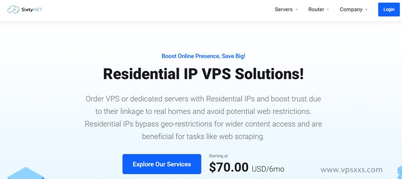 SixtyNet美國(guó)ATT線(xiàn)路住宅IP VPS：15美元/月，可選Cox Residential/Astound雙ISP住宅IP